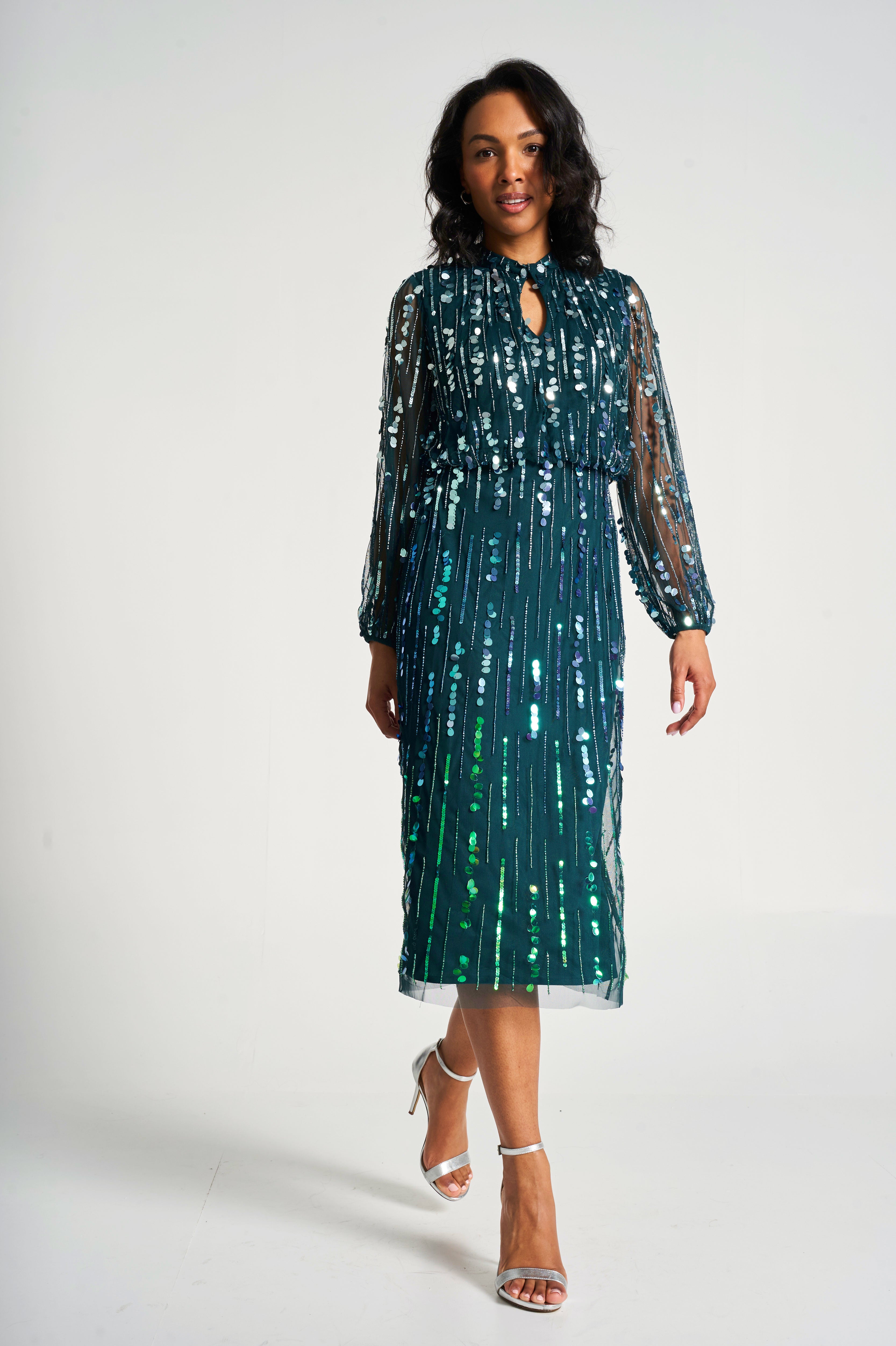 Gianna Green Ombre Sequin Midi Dress