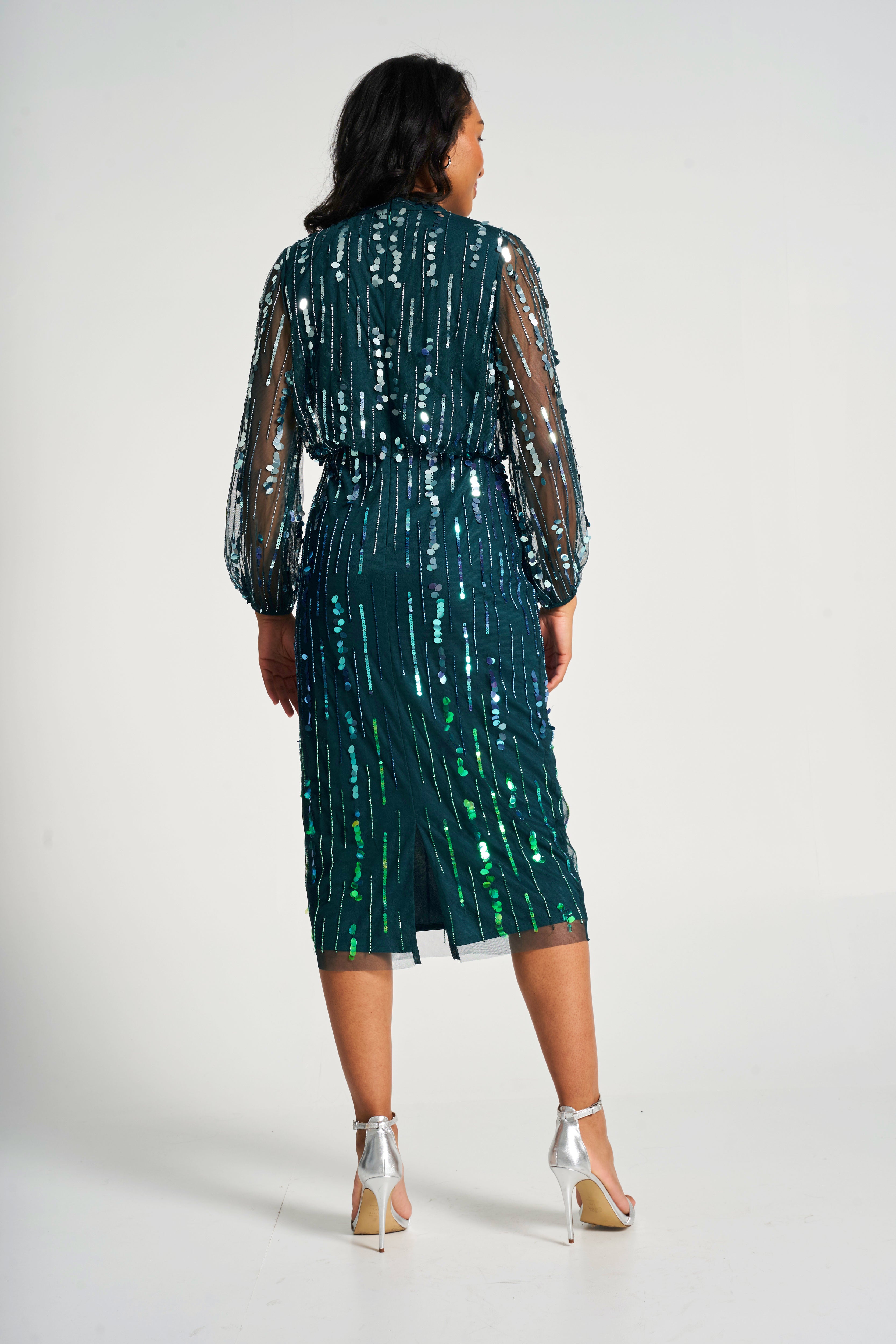 Gianna Green Ombre Sequin Midi Dress – Frock and Frill