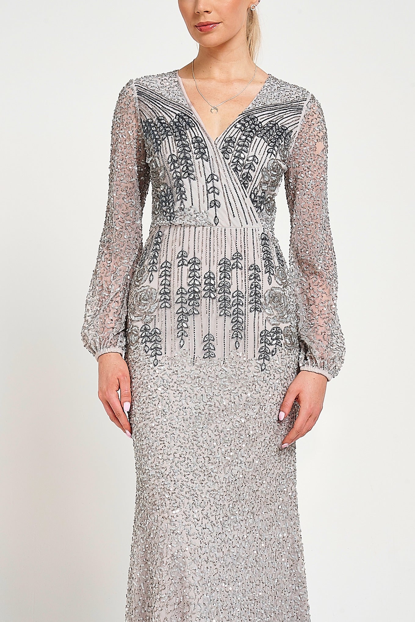 Hannah Grey Embellished Maxi Dress
