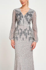 Hannah Grey Embellished Maxi Dress