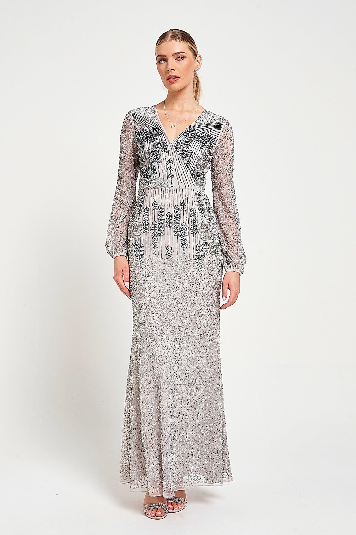 Hannah Grey Embellished Maxi Dress