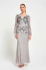 Hannah Grey Embellished Maxi Dress