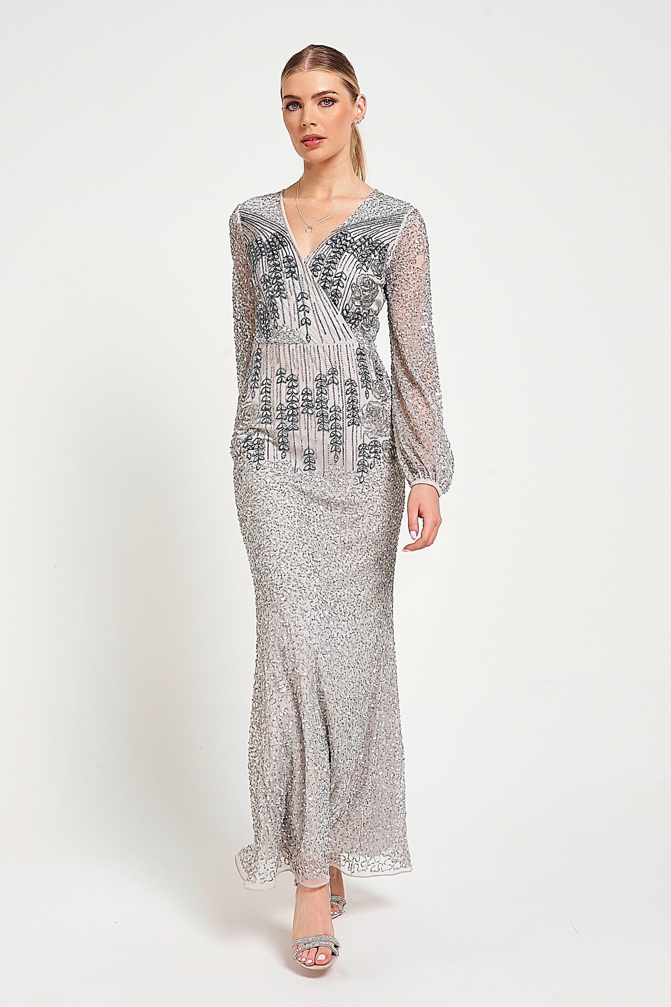 Hannah Grey Embellished Maxi Dress