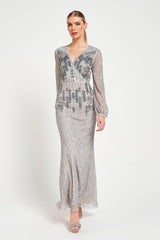 Hannah Grey Embellished Maxi Dress