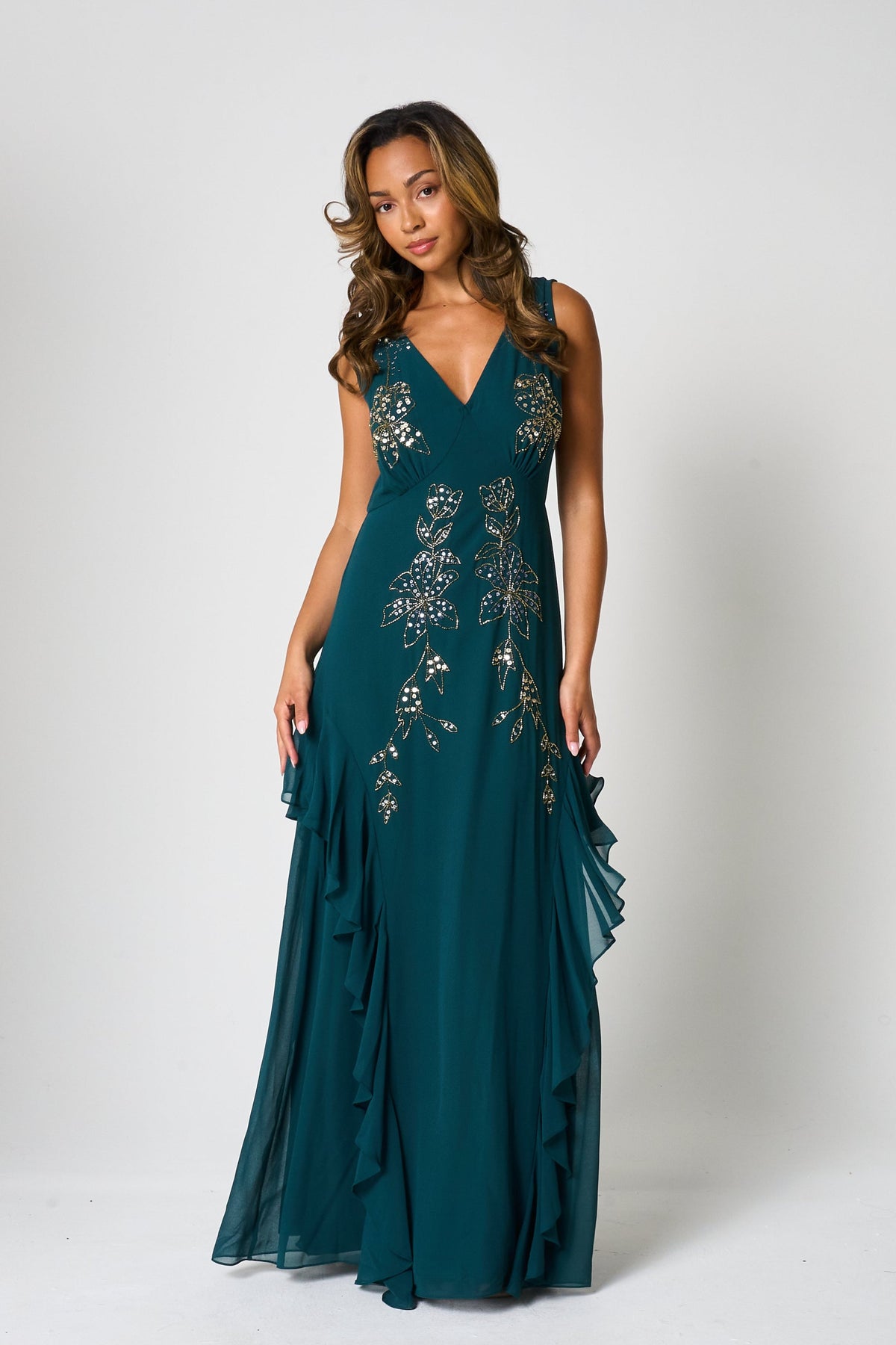 Hazel Green Floral Embellished Maxi Dress Frock and Frill Hazel Green Floral Embellished Maxi Dress Frock and Frill
