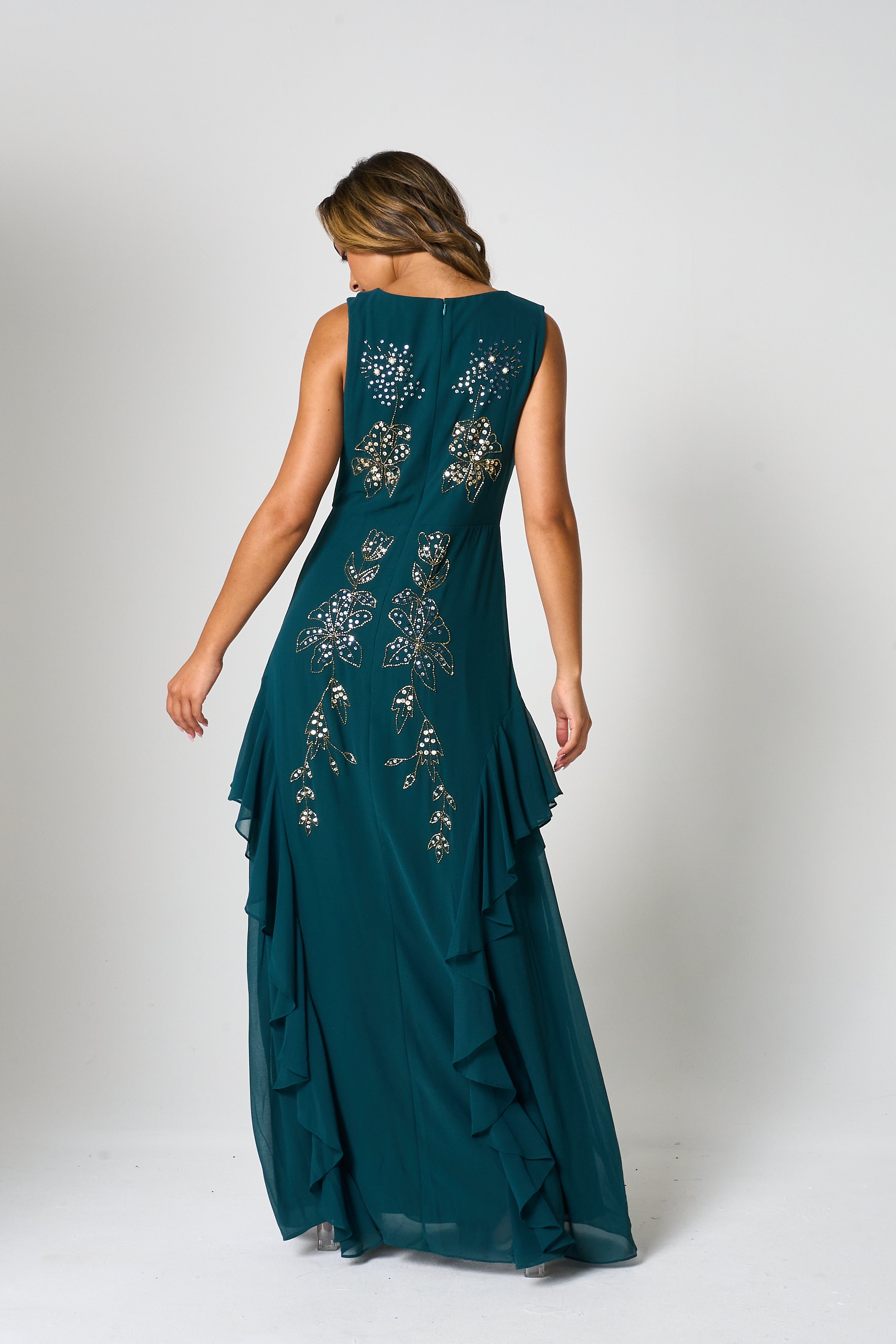Hazel Green Floral Embellished Maxi Dress