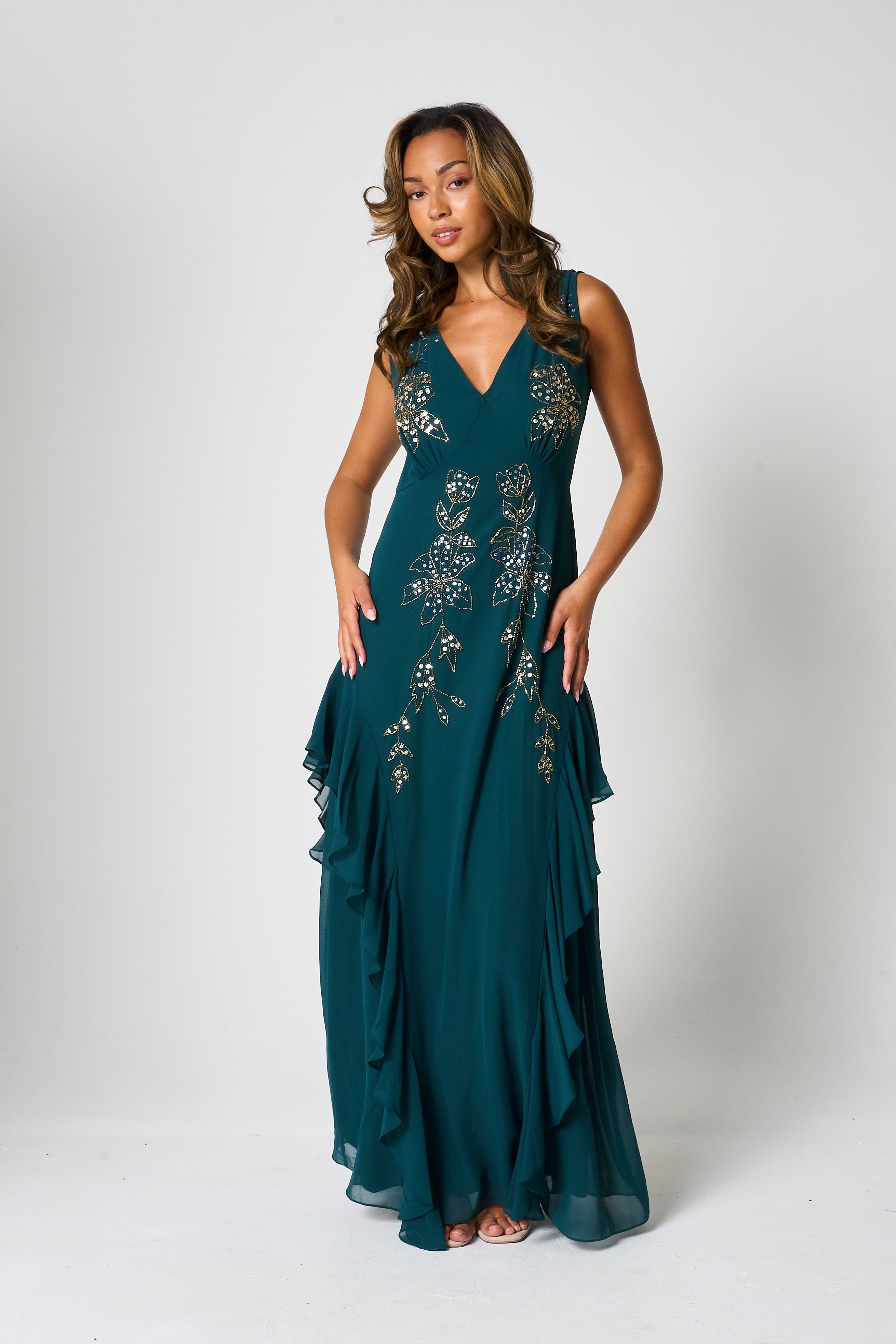 Hazel Green Floral Embellished Maxi Dress Frock and Frill Hazel Green Floral Embellished Maxi Dress Frock and Frill