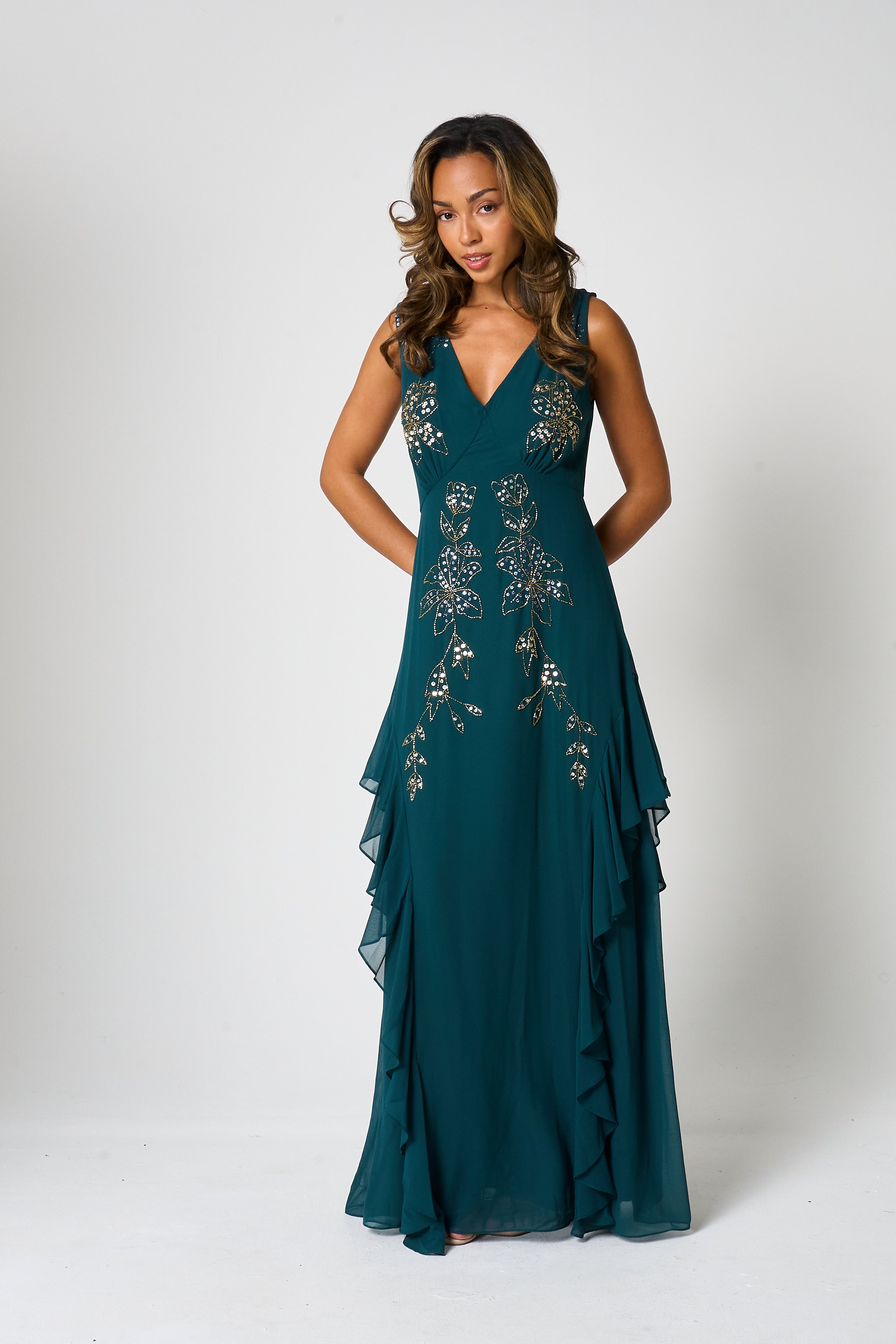 Hazel Green Floral Embellished Maxi Dress Frock and Frill Hazel Green Floral Embellished Maxi Dress Frock and Frill