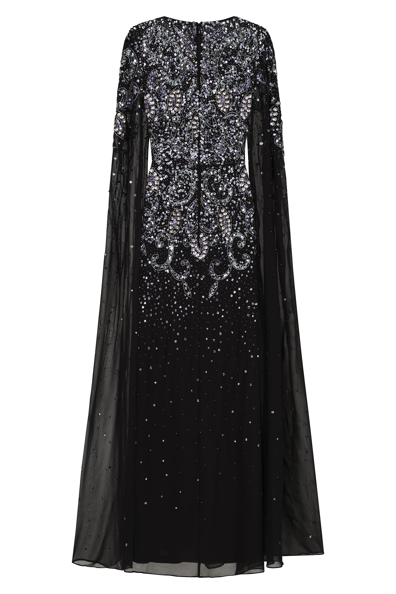 Henrietta Black Embellished Cape Sleeve Maxi Dress