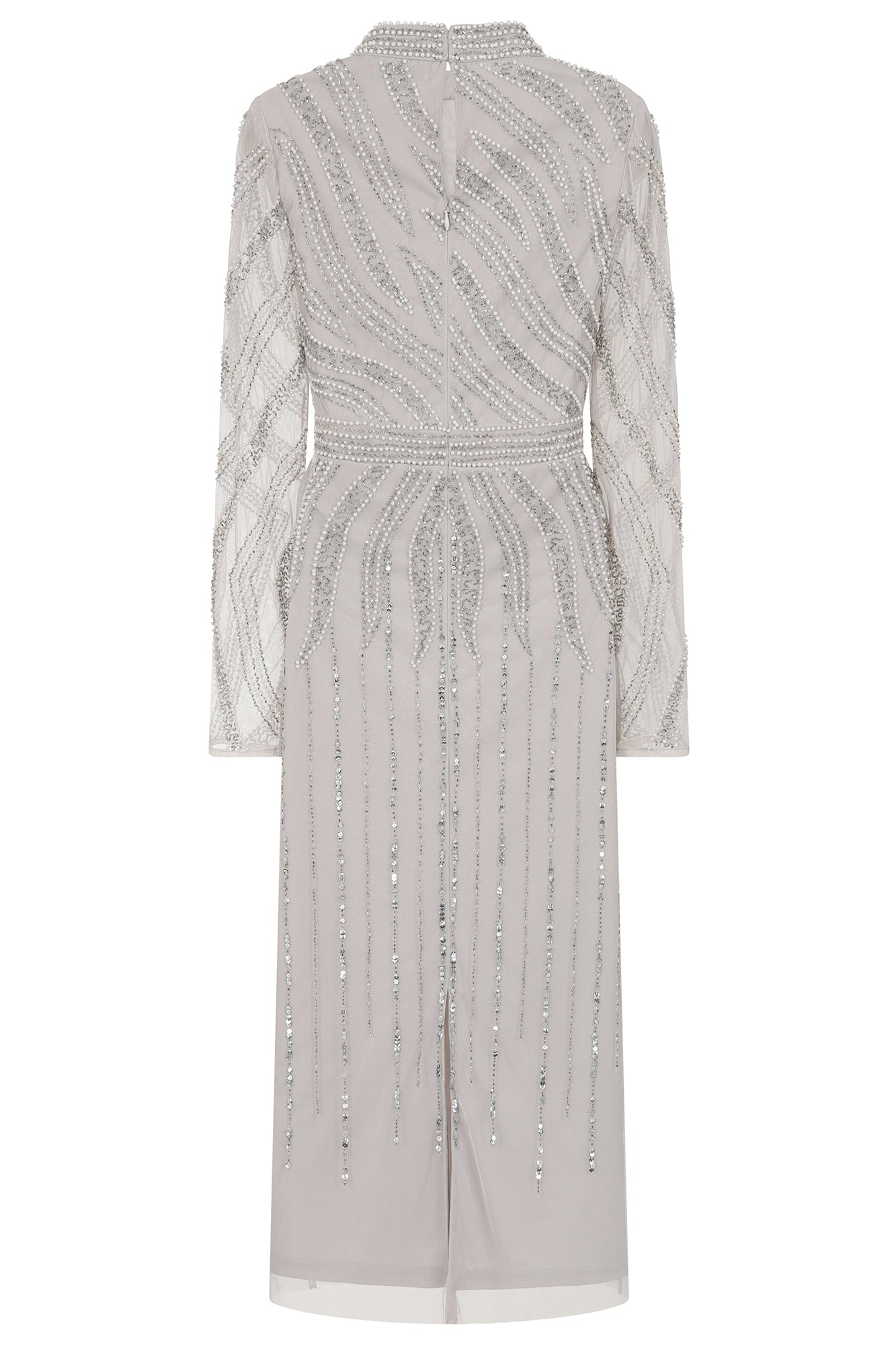 Hermia Grey Embellished Midi Dress