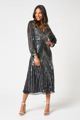 Hilda Black Sequin Midi Dress
