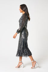 Hilda Black Sequin Midi Dress