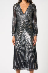 Hilda Black Sequin Midi Dress