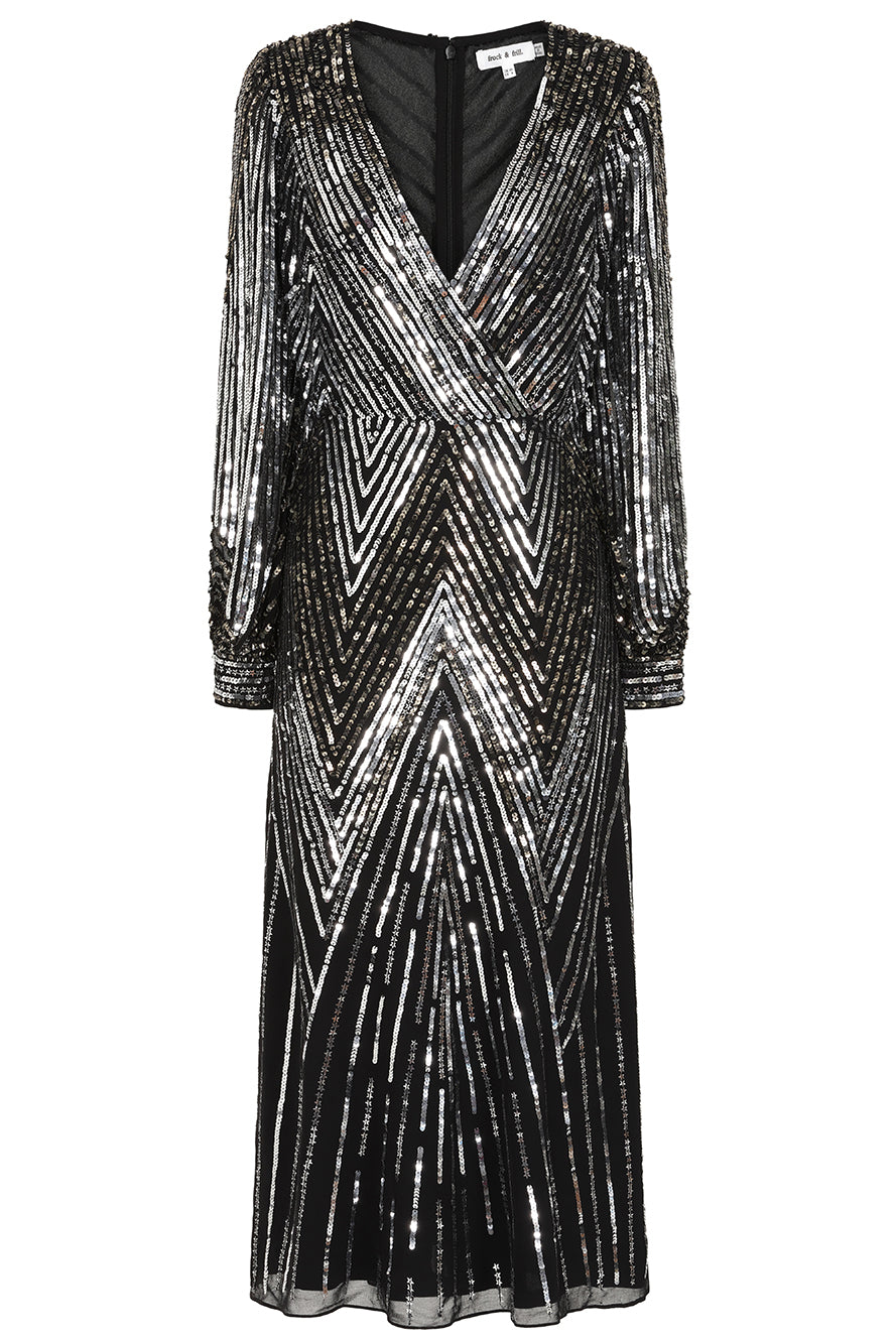Hilda Black Sequin Midi Dress