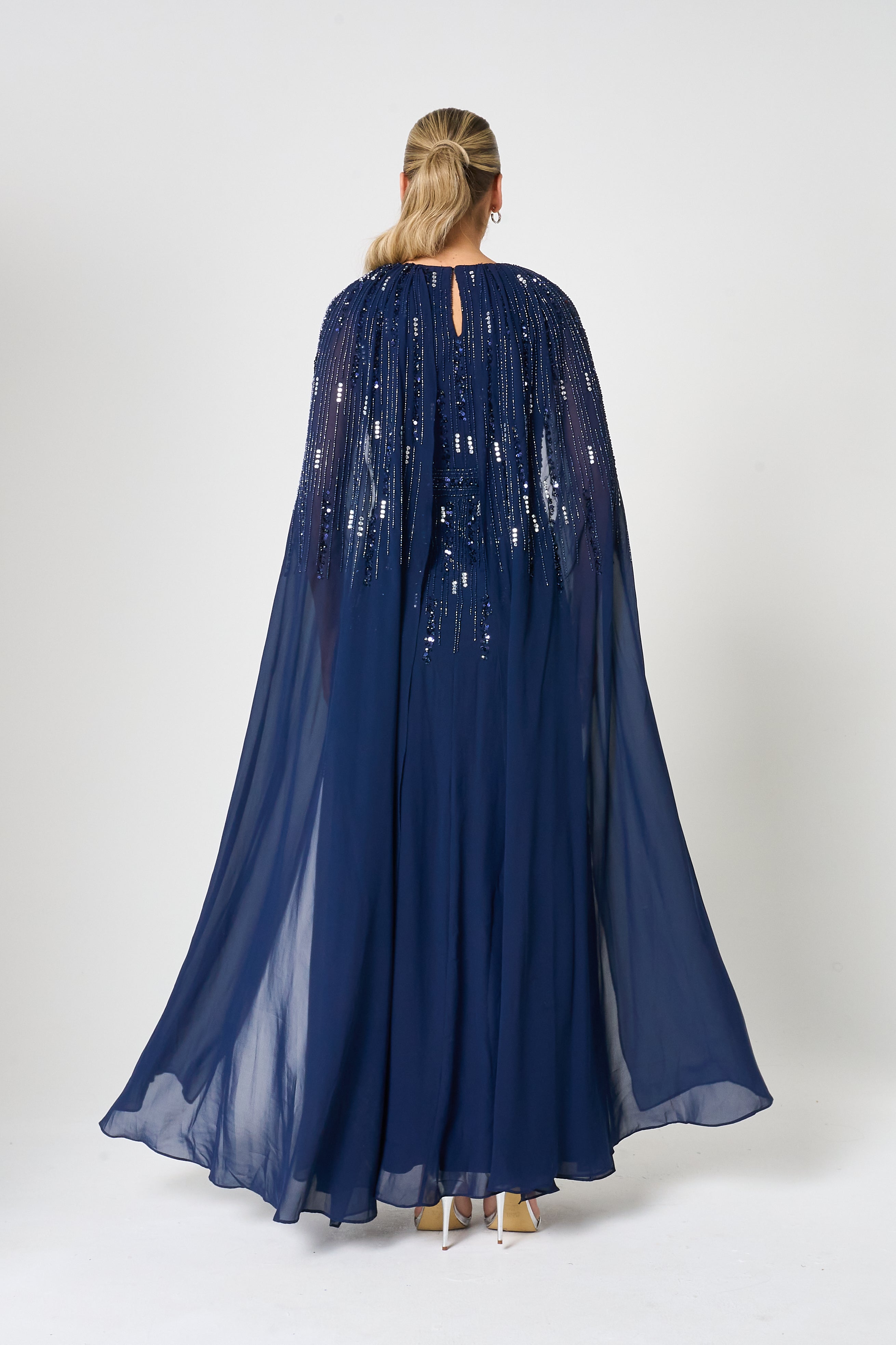 Ida Navy Embellished Maxi Dress with Cape Sleeves Frock and Frill Ida Navy Embellished Maxi Dress with Cape Sleeves Frock and Frill