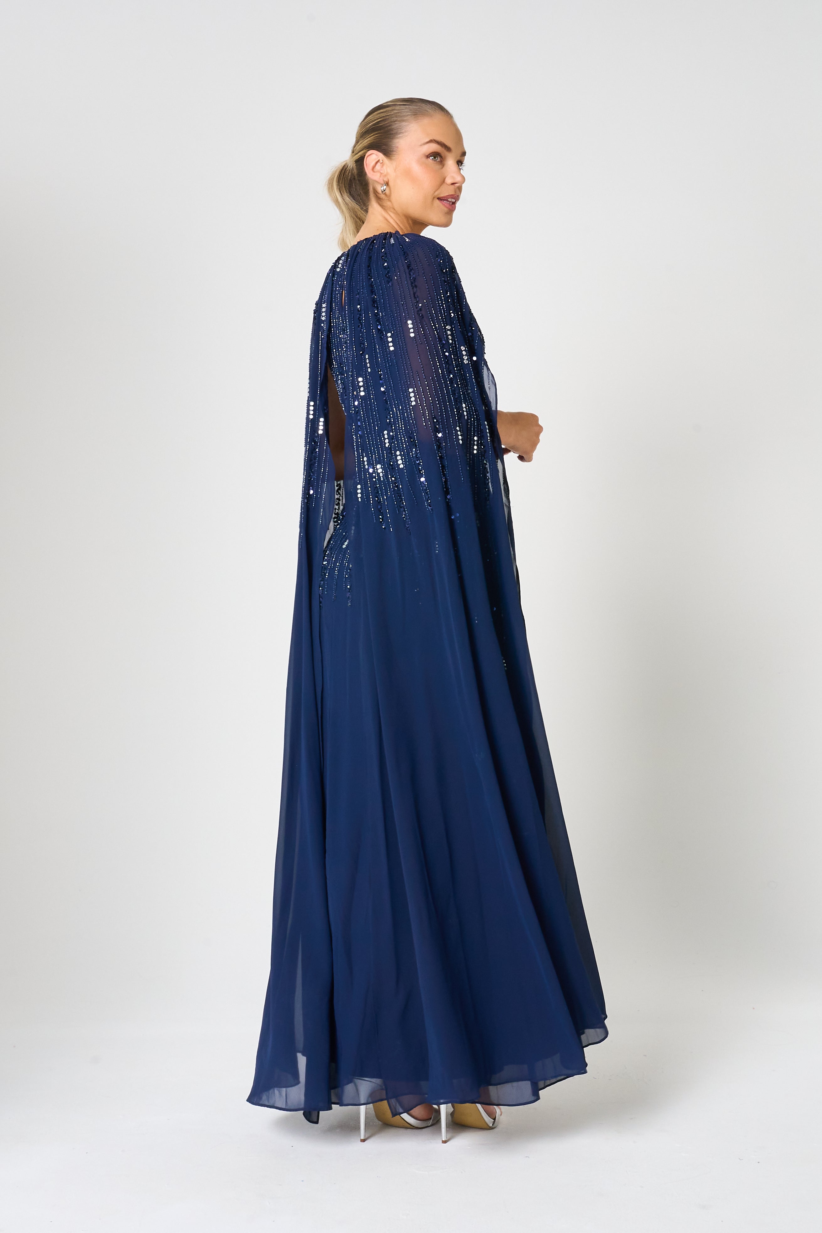 blue cap sleeve maxi dress HELLO MOLLY The Valentina Cap Sleeve Satin Maxi Dress Blue