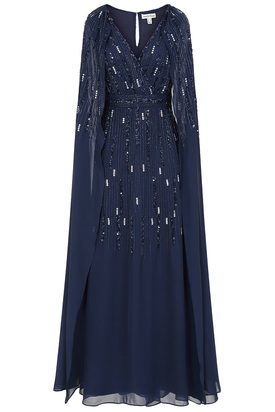 Ida Navy Embellished Maxi Dress with Cape Sleeves Frock and Frill Ida Navy Embellished Maxi Dress with Cape Sleeves Frock and Frill