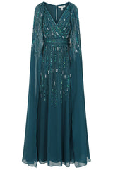 Ida Storm Green Embellished Maxi Dress with Cape Sleeves Frock and Frill Ida Storm Green Embellished Maxi Dress with Cape Sleeves Frock and Frill