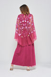 Indra Purple Floral Embroidered Maxi Dress with Cape Sleeves