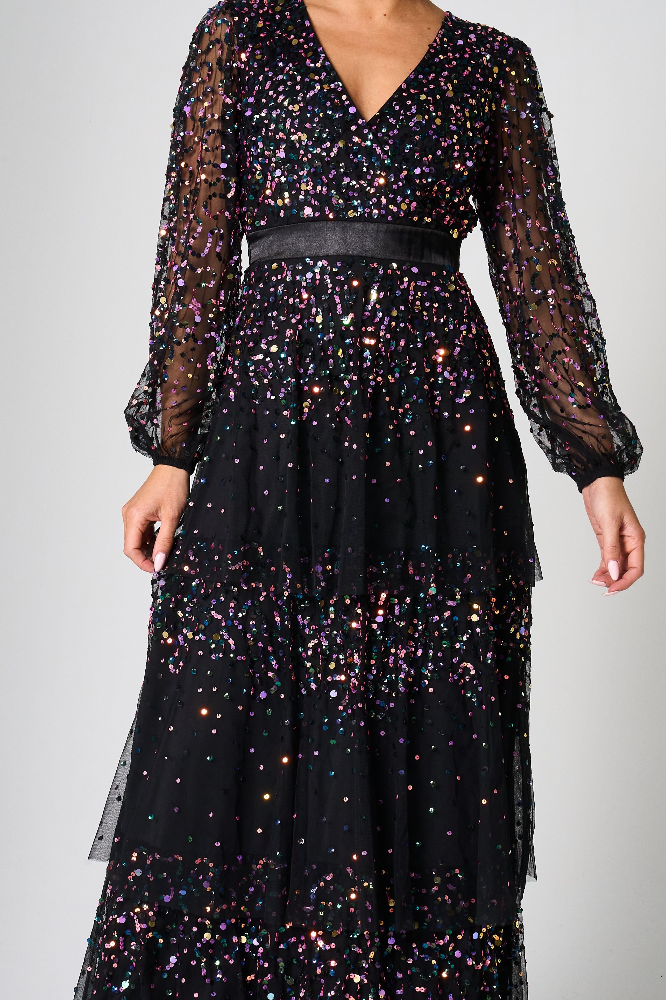 Iris Black Iridescent Sequin Maxi Dress Frock and Frill Iris Black Iridescent Sequin Maxi Dress Frock and Frill