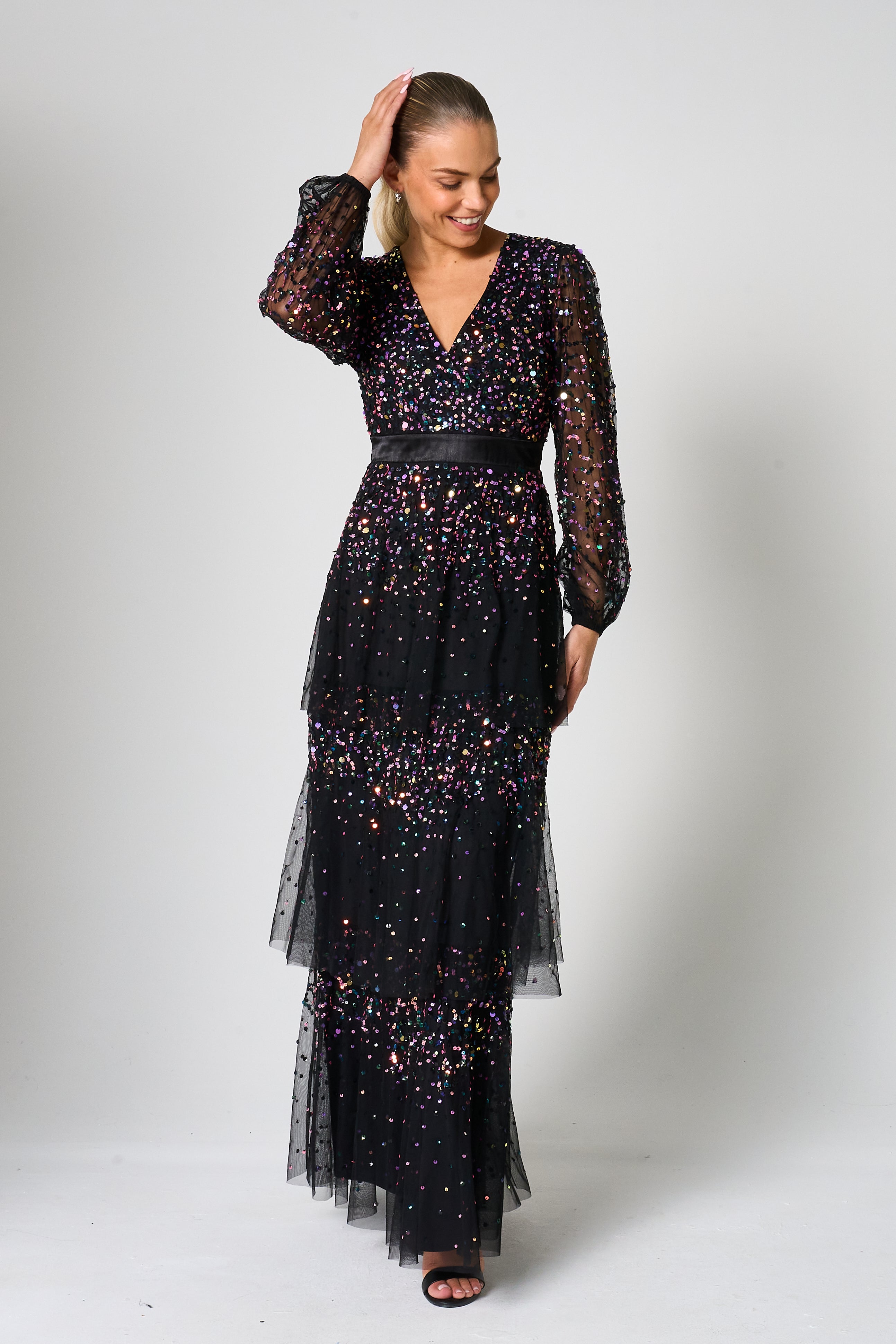 Iris Black Iridescent Sequin Maxi Dress