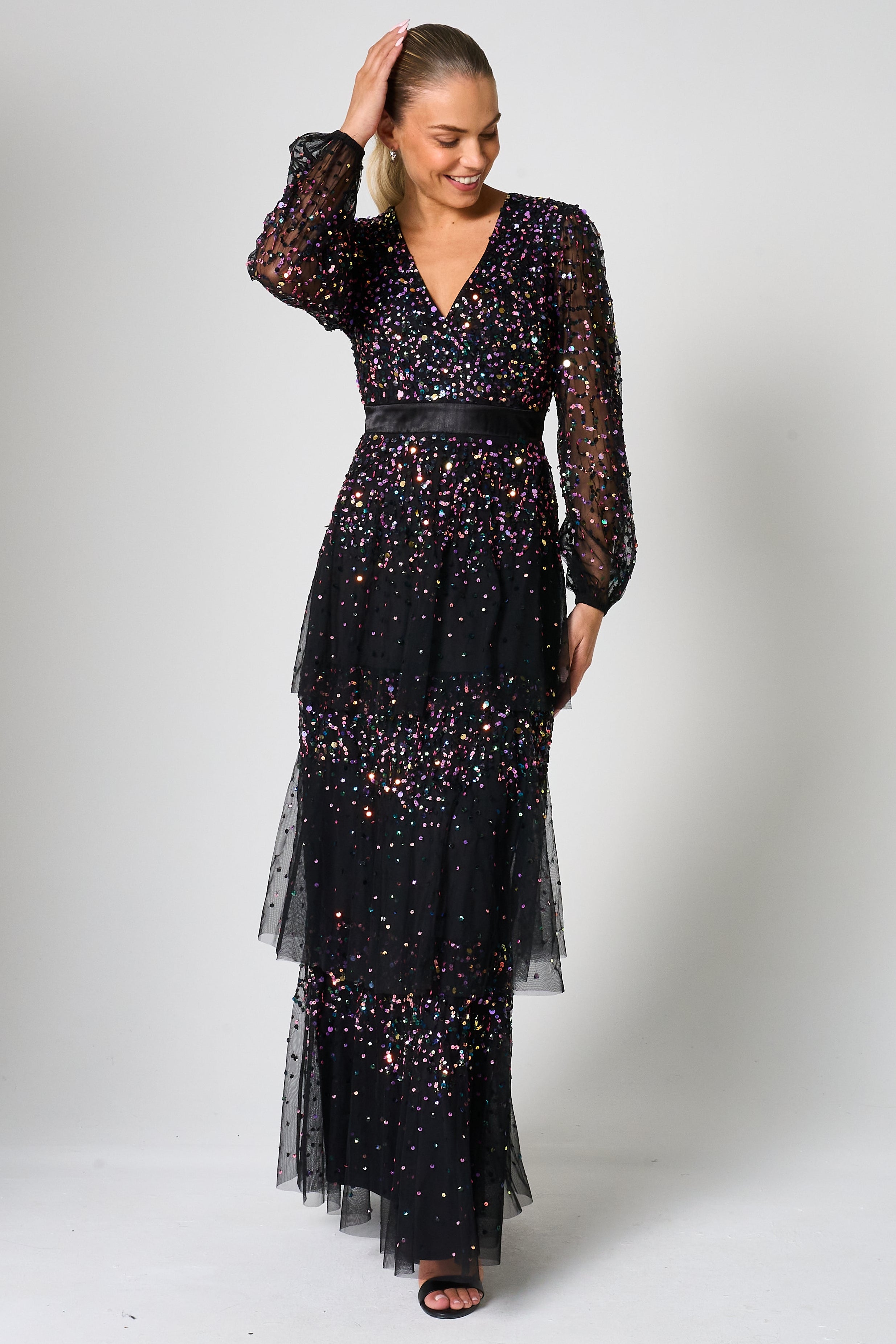 Iris Black Iridescent Sequin Maxi Dress Frock and Frill Iris Black Iridescent Sequin Maxi Dress Frock and Frill