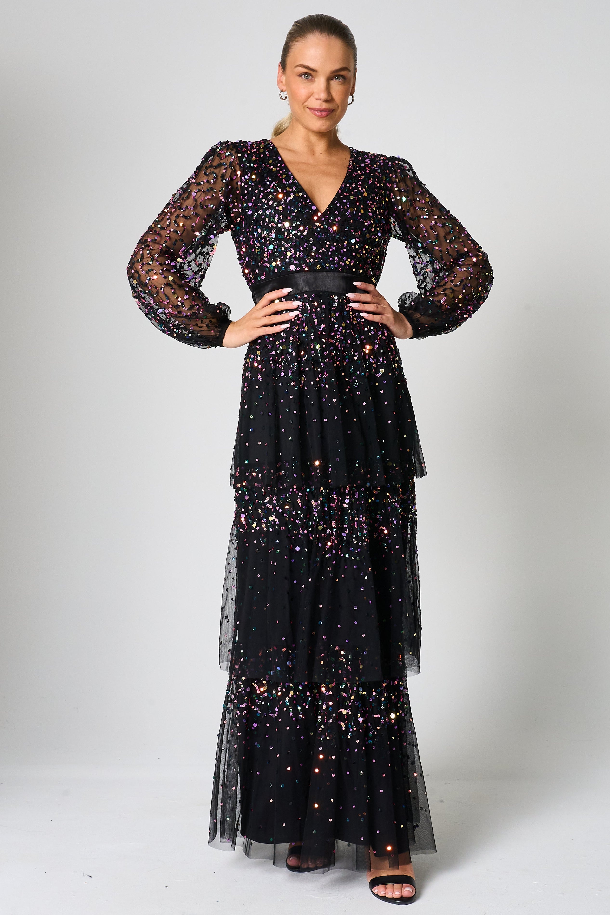 Iris Black Iridescent Sequin Maxi Dress Frock and Frill Iris Black Iridescent Sequin Maxi Dress Frock and Frill