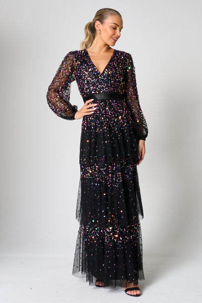 Iris Black Iridescent Sequin Maxi Dress – Frock and Frill
