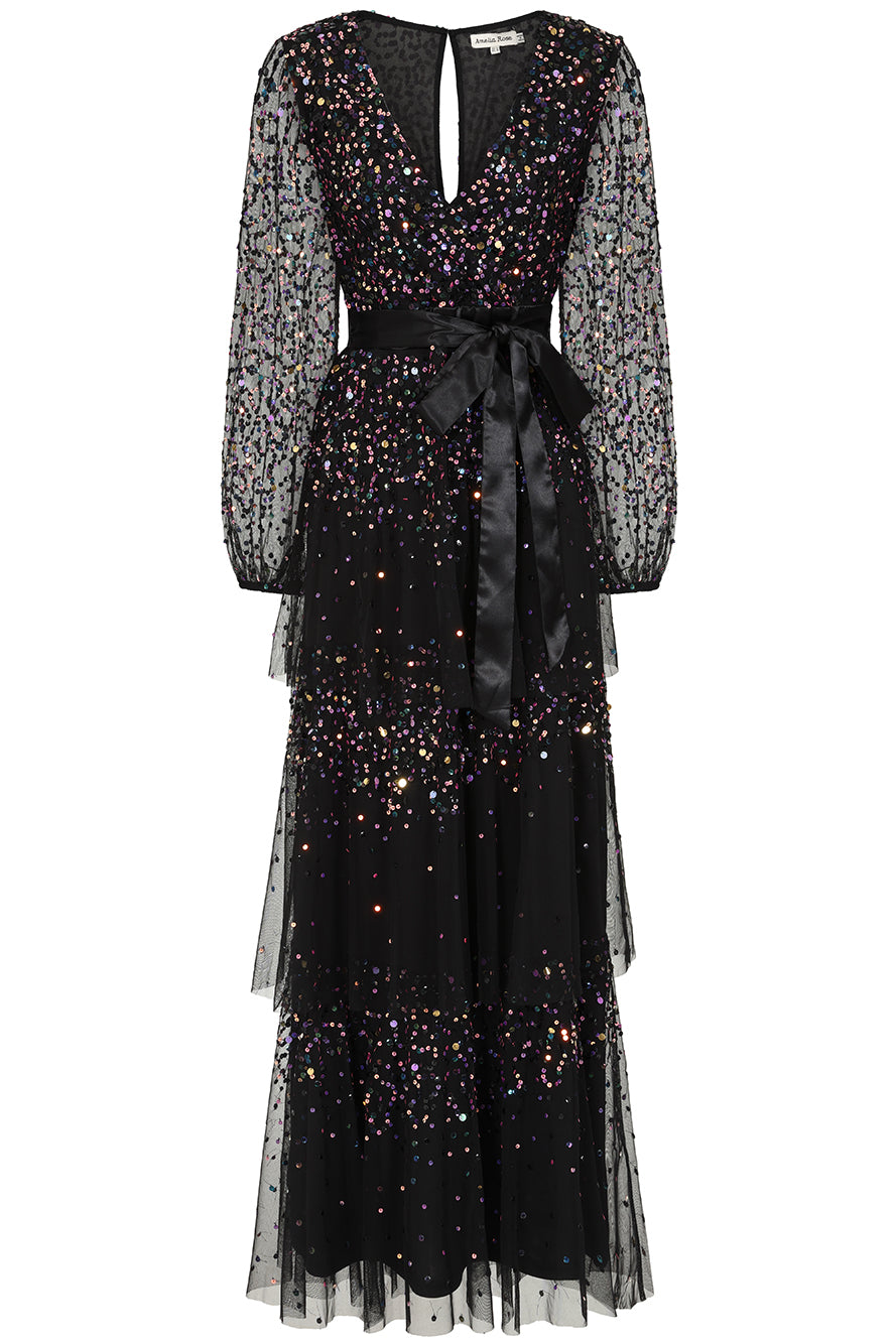 Iris Black Iridescent Sequin Maxi Dress Frock and Frill Iris Black Iridescent Sequin Maxi Dress Frock and Frill
