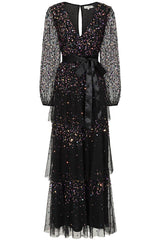 black ainika sparkle long sleeve maxi dress FARM Rio Ainika Sparkle Black Long Sleeve Maxi Dress