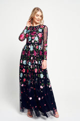Iris Navy Floral Embroidered Maxi Dress