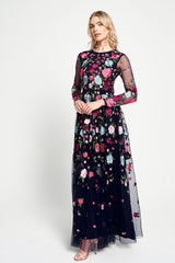 Iris Navy Floral Embroidered Maxi Dress