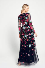 Iris Navy Floral Embroidered Maxi Dress