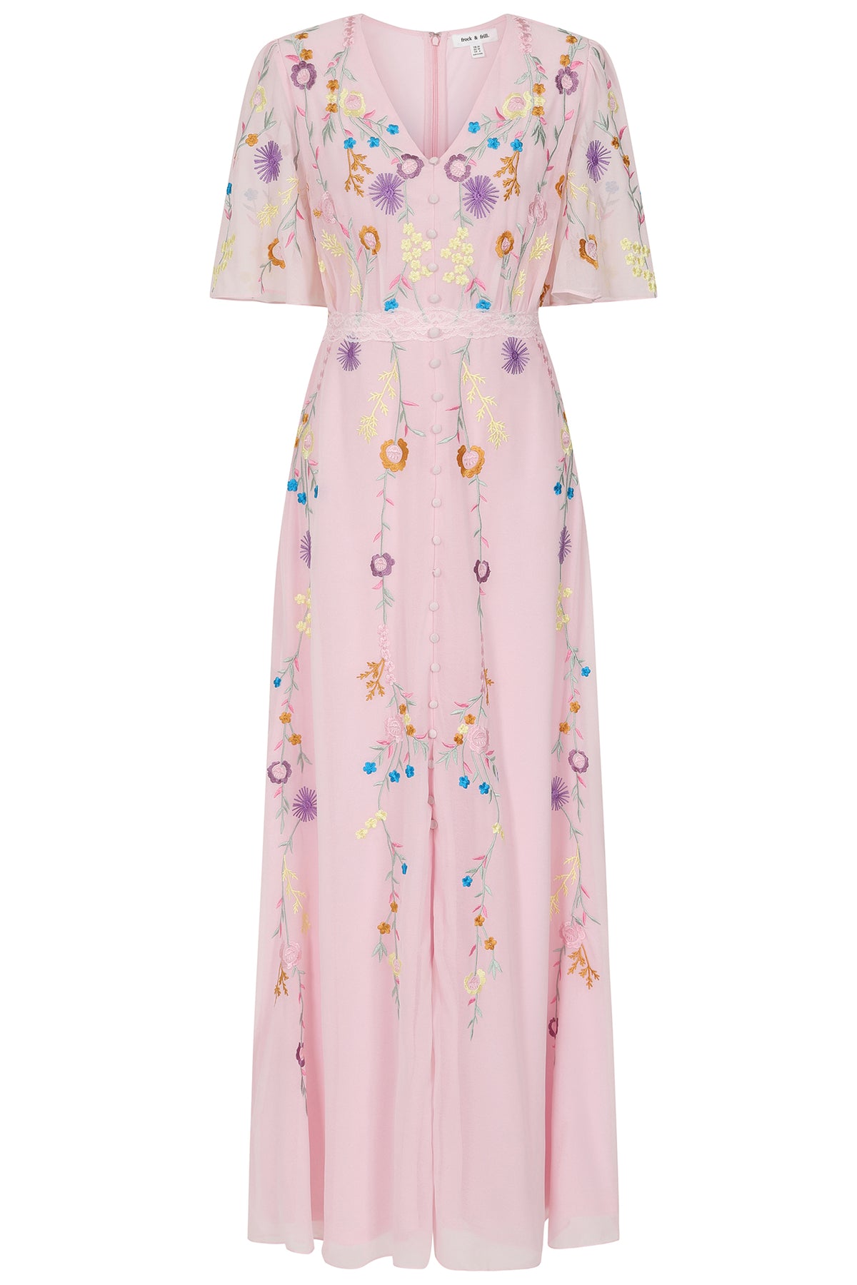 Irisa Embroidered Button Through Maxi Dress - Blush Pink