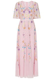 Irisa Pink Embroidered Button Through Maxi Dress