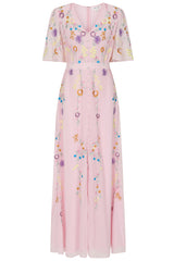 Irisa Embroidered Button Through Maxi Dress - Blush Pink