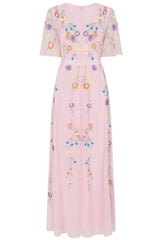 Irisa Embroidered Button Through Maxi Dress - Blush Pink