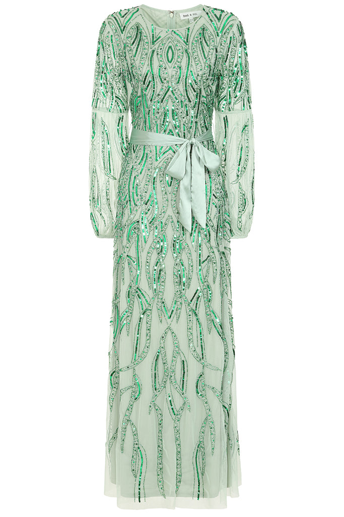 green emerald velvet dress Isabella Green Floral Maxi Dress main image 1