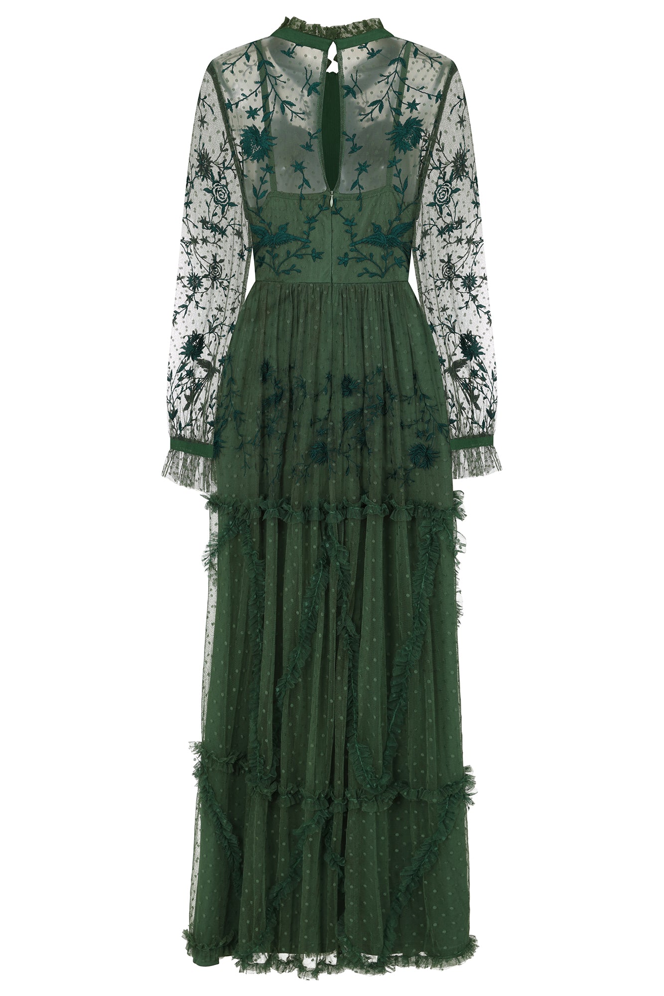 Ivy Green Floral Embroidered Maxi Dress