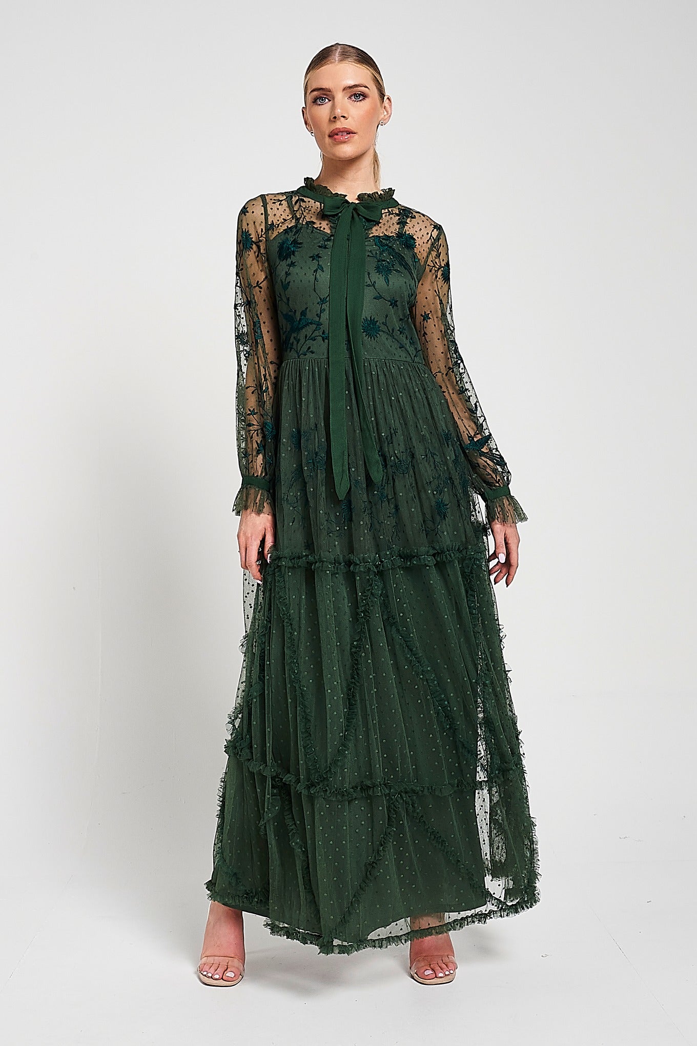 Ivy Green Floral Embroidered Maxi Dress