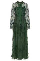 Ivy Green Floral Embroidered Maxi Dress