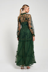 Ivy Green Floral Embroidered Maxi Dress