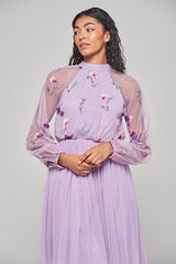 Jacinta Lilac Floral Embroidered Skater Dress