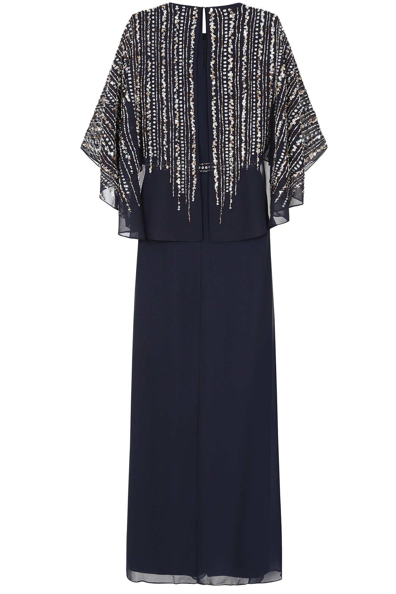 Jacqueline Navy Embellished Cape Sleeve Maxi Dress – Frock and Frill