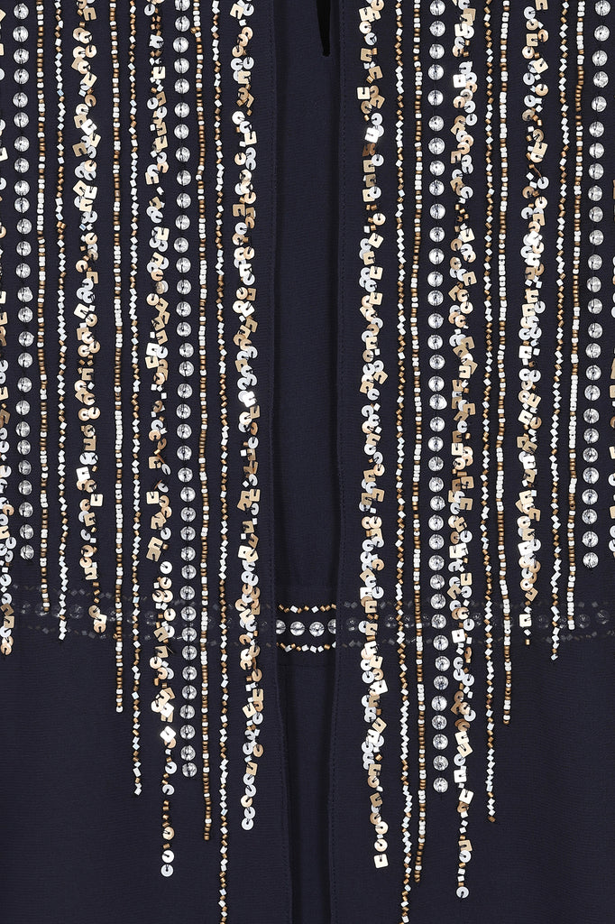 Jacqueline Navy Embellished Cape Sleeve Maxi Dress – Frock and Frill