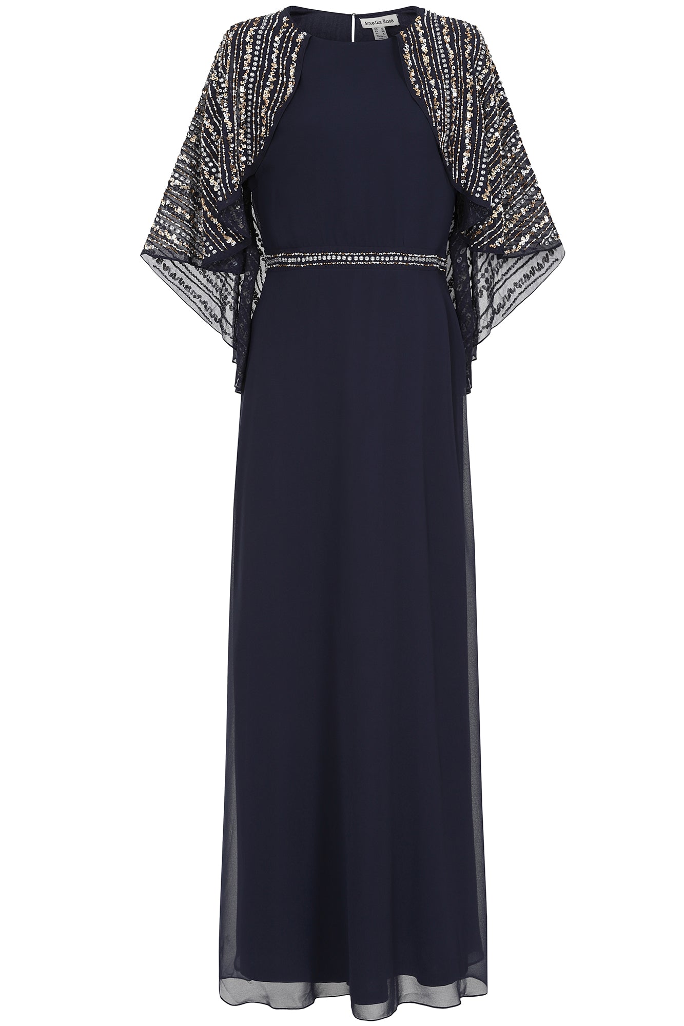 Jacqueline Embellished Cape Sleeve Maxi Dress - Navy