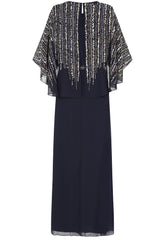 Jacqueline Embellished Cape Sleeve Maxi Dress - Navy