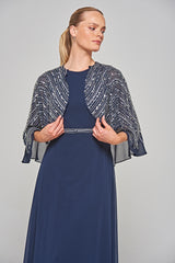 Jacqueline Embellished Cape Sleeve Maxi Dress - Navy