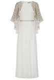 Jacqueline White Embellished Cape Sleeve Maxi Dress