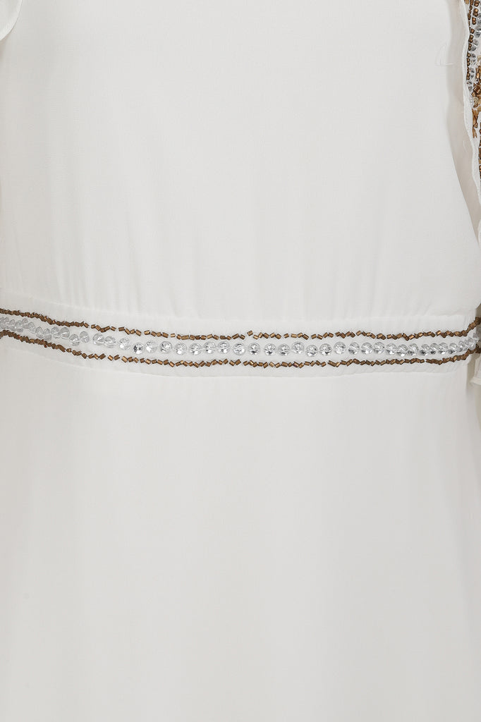 Jacqueline Embellished Cape Sleeve Maxi Dress - White